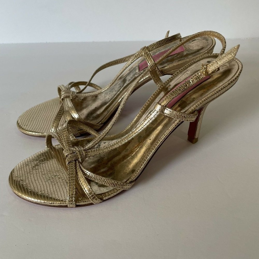 Lilly Pulitzer Gold Metallic Strappy Heel Sandals Size 6 1/2 M Women’s